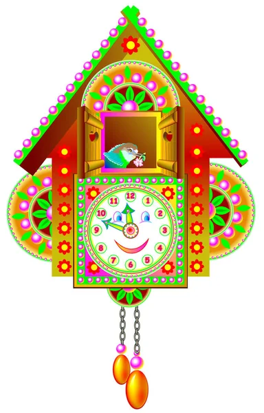 Ilustrace barevné hračky Kukačkové hodiny. — Stockový vektor