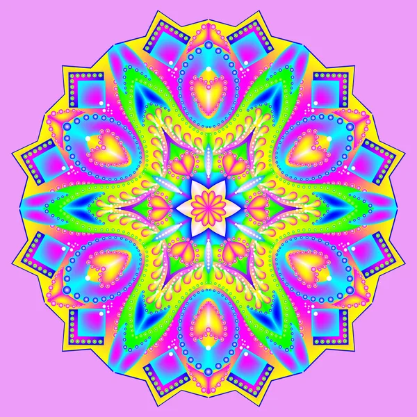 Fantasy ornament done in kaleidoscopic style. Geometric circle. — Stock Vector