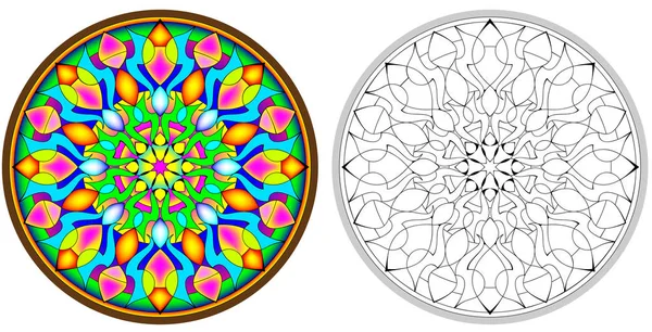 Patrón colorido y blanco y negro de rosetón gótico . — Archivo Imágenes Vectoriales