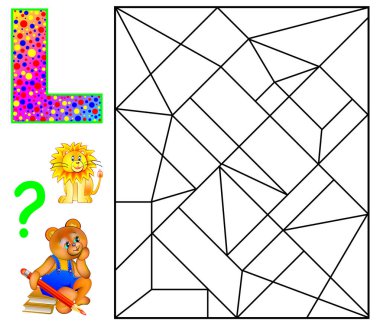 Çalışma İngilizce harfler için P harfi olan eğitim sayfası. Mantık bulmaca. Bulmak ve 5 harf L boya.