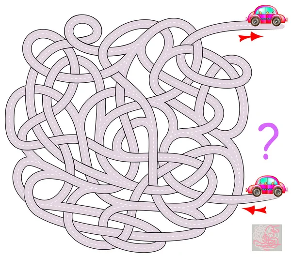 Logik-Puzzle mit Labyrinth. Notwendigkeit, den Weg für das Auto von Anfang bis Ende zu zeichnen. — Stockvektor