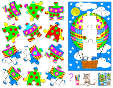 Mantık bulmaca oyunu. Bulmak ve karşılık gelen üç eksik parçalar için resim çizmek.