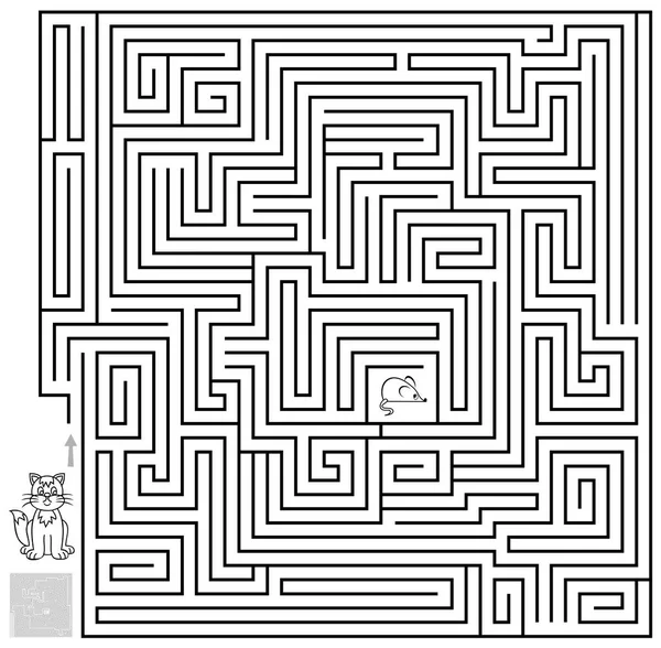 Logik pusselspel med labyrint. Behovet av att dra vägen från katten tills musen. — Stock vektor