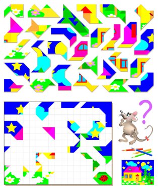 Mantık bulmaca oyunu. Lüzum-e doğru yer bulmak için her ayrıntı ve onları karşılık gelen renklerde boya.