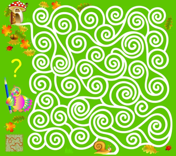 Logik pusselspel med labyrint. Behovet av att dra vägen från snigeln, tills svampen. — Stock vektor