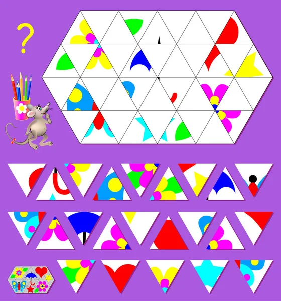 Логічна головоломка. Потрібно знайти правильне місце для кожного трикутника і намалювати їх у порожніх місцях . — стоковий вектор