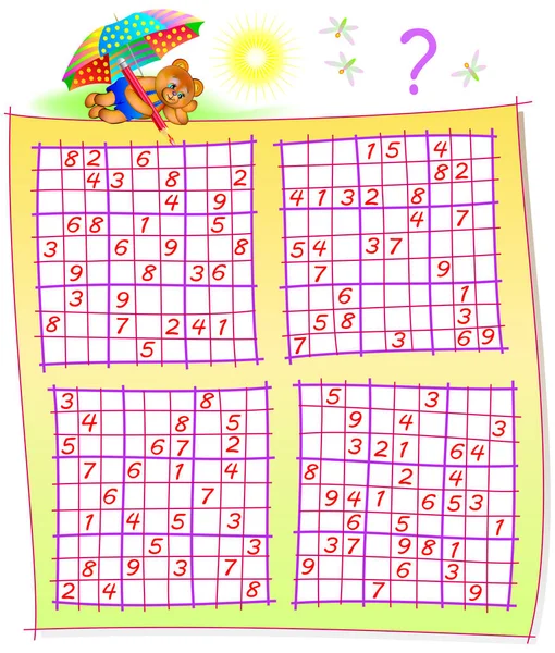 Mantık bulmaca Sudoku oyunları ile. Çocuklar ve yetişkinler için çalışma sayfası. — Stok Vektör