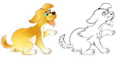 Renkli ve siyah beyaz komik köpek yavrusu çizim.