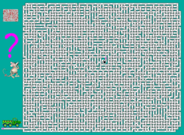 Logika gra logiczna z labiryntem. Trzeba zwrócić drogę dla samochodów ciężarowych, od początku aż do stacji benzynowej. — Wektor stockowy