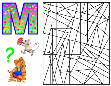 Çalışma İngilizce için M harfinden mantık bulmaca oyunu. Bulmak ve 5 harf M Boya.