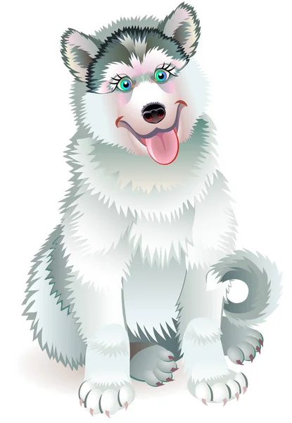 Ilustración de lindo cachorro husky sentado . — Vector de stock