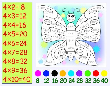 Çarpma olan çocuklar için dört tarafından egzersiz. Kelebek ilgili renkle boyamak için gereken.