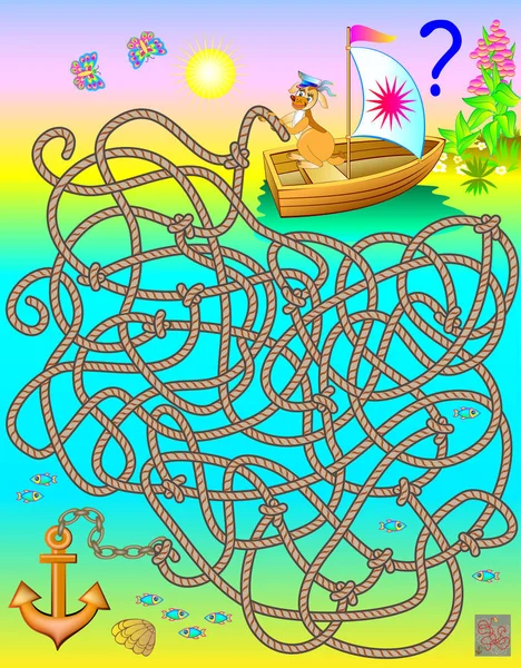 Logik-Puzzle mit Labyrinth. welches Seil mit dem Anker verbunden ist? — Stockvektor