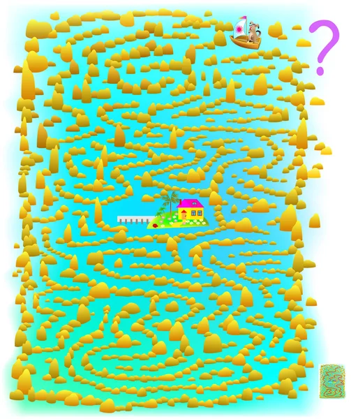 Logika gra logiczna z labirynt dla dzieci i dorosłych. Trzeba pomóc znaleźć drogę od początku aż do wyspy pies. — Wektor stockowy