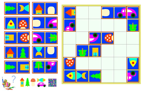 Lógica juego de puzzle. Necesidad de encontrar el lugar correcto para cada pieza . — Archivo Imágenes Vectoriales