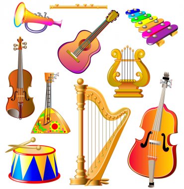 Set of different musical instruments on white background. clipart