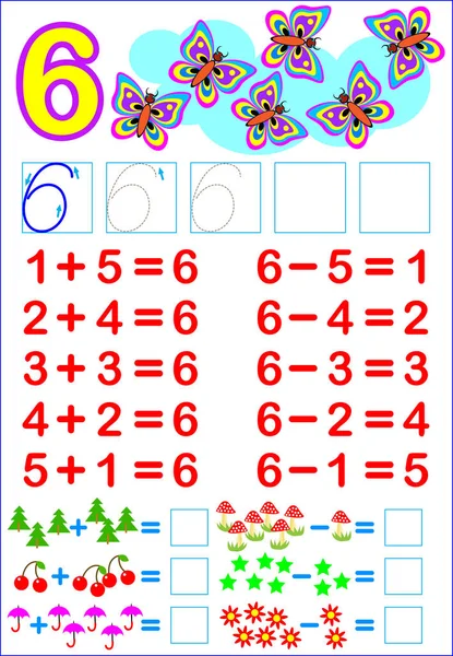 Page éducative pour les enfants avec des compositions du numéro six . — Image vectorielle