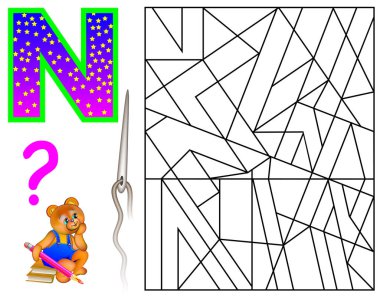 Eğitim İngilizce için N harfi ile mantık bulmaca oyunu. Bulmak ve 5 harf N boya.