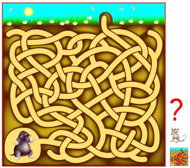 Çocuklar ve yetişkinler için labirent ile mantık bulmaca oyunu. Köstebek delikten yolu bulmak için yardım. 