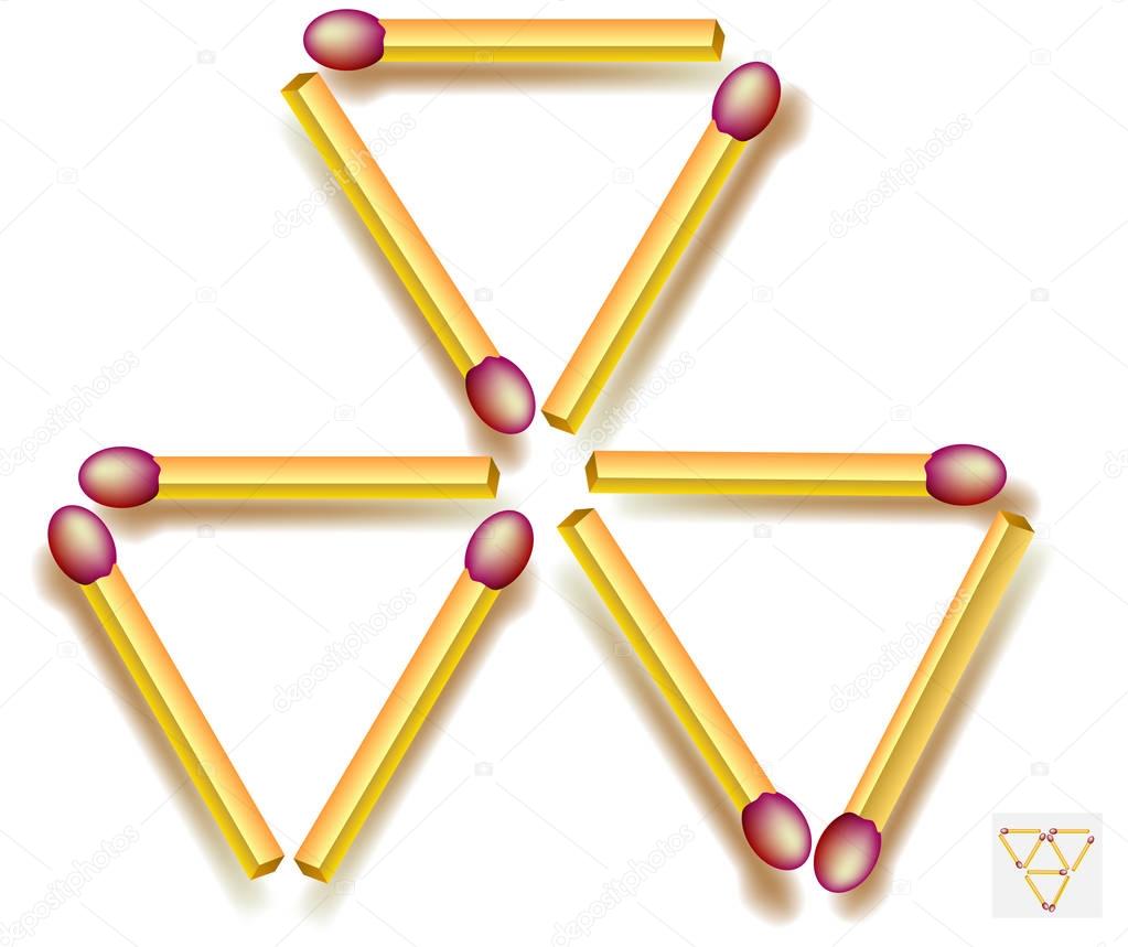 Move three matchsticks to make five triangles. Logic puzzle game.