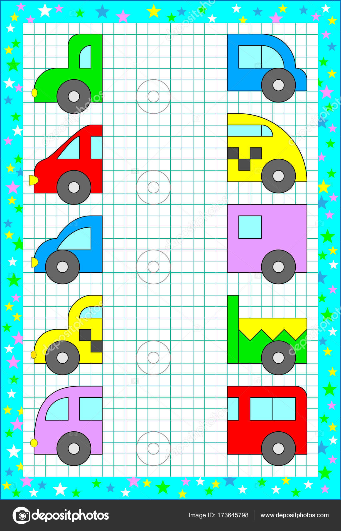 Encontre duas fotos de um jogo educacional para crianças com carro bonito  livro de colorir para carros ilustração em vetor