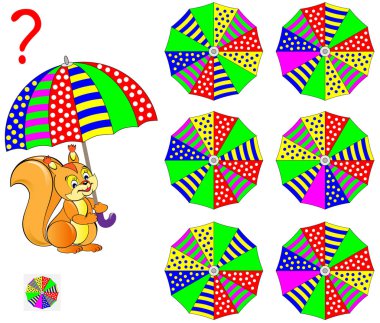 Çocuklar ve yetişkinler için oyun bulmaca mantık. Ne şemsiye sincap tutuyor? Üst karşılık gelen görüş bulmak.