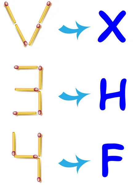 В каждой задаче нужно переместить две спички, чтобы получить нужную букву . — стоковый вектор