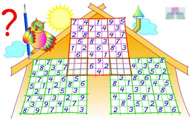 Sudoku oyunu ile mantık bulmaca. Çocuklar ve yetişkinler için çalışma sayfası.