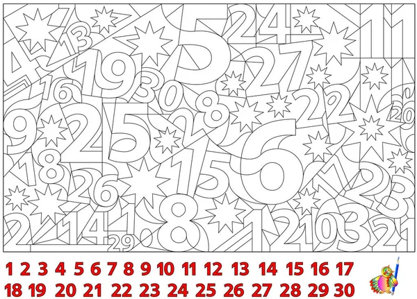 Lógica Juego Puzzle Encuentra Los Números Ocultos Imagen Píntalos Página — Vector de stock