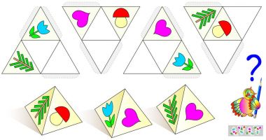 Mantık bulmaca oyunu. Böylece tüm piramitleri aynıydı eksik nesneleri üzerinde desenler çizmek. Çocuklar ve yetişkinler için çalışma sayfası sayfası. Vektör görüntü.