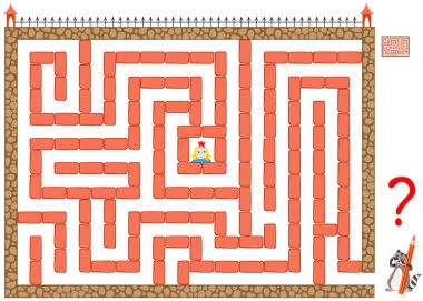 Çocuklar ve yetişkinler için labirent ile mantık bulmaca oyunu. Hapisten prenses yardım. Sadece iki tuğla kaldırın ve çıkmak için yol bulmak. Vektör görüntü.