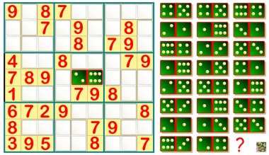 Mantık Sudoku oyunu. Kalan Domino kullanarak bulmaca tamamlamanız gerekir. Vektör görüntü.