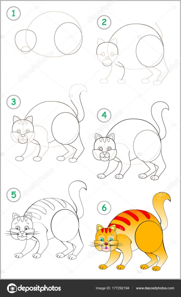 Drawing game step tutorial little cat worksheet Vector Image