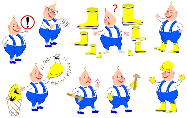 Eine Reihe Von Illustrationen Mit Regeln Des Arbeitsschutzes Vektor Karikatur — Stockvektor