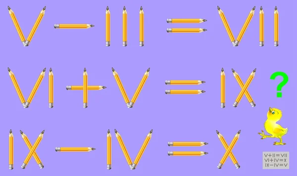 Логическая Головоломка Римскими Цифрами Каждой Задаче Перемещайте Карандаш Сделать Уравнения — стоковый вектор