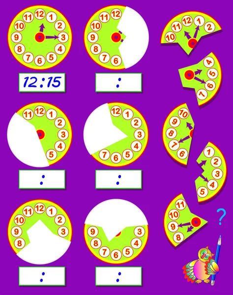 Exercício Lógico Para Crianças Necessidade Encontrar Segunda Parte Dos Relógios —  Vetores de Stock