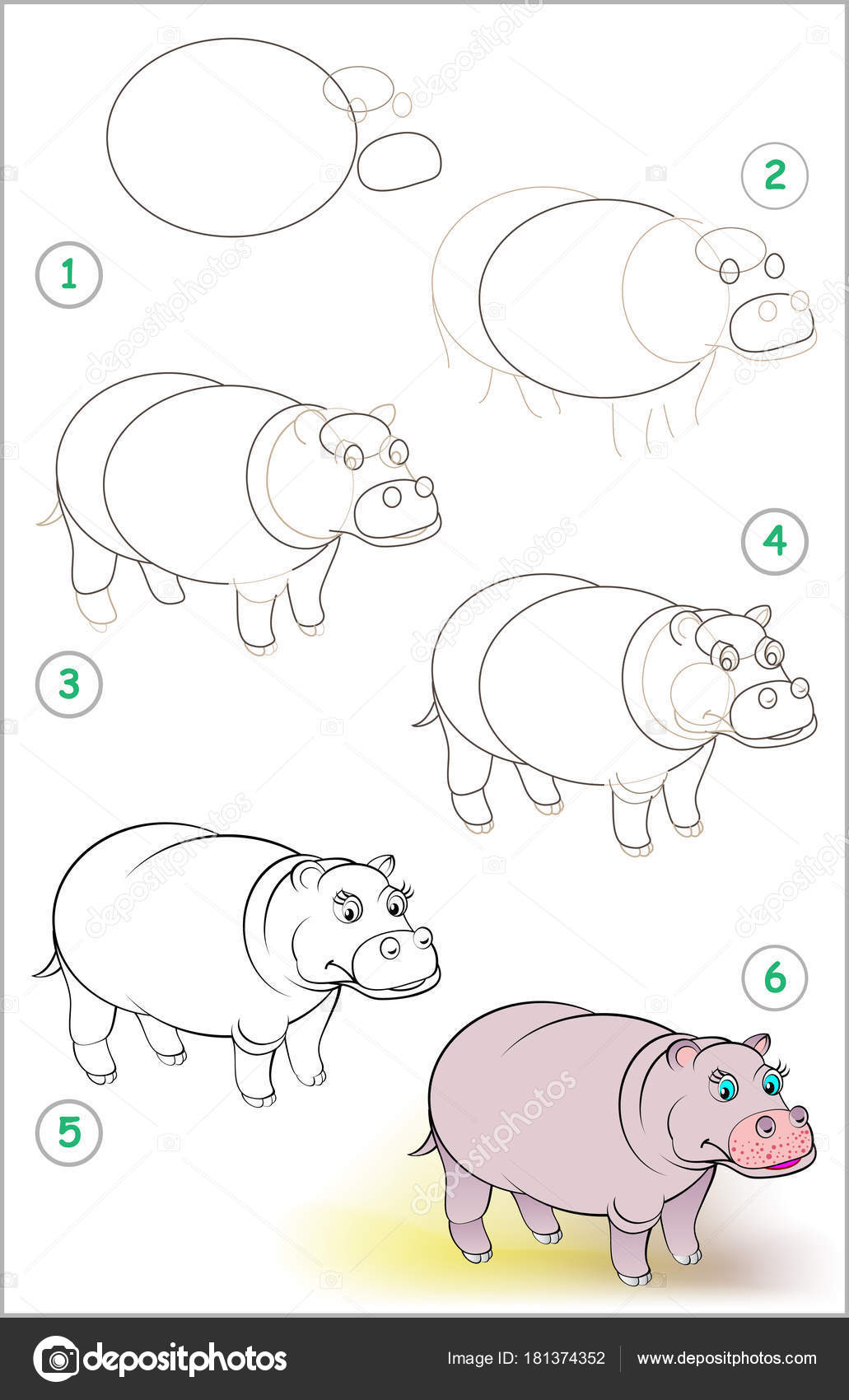 Pagina Toont Hoe Leren Stap Voor Stap Tekenen Van Een — Stockvector © Nataljacernecka #181374352