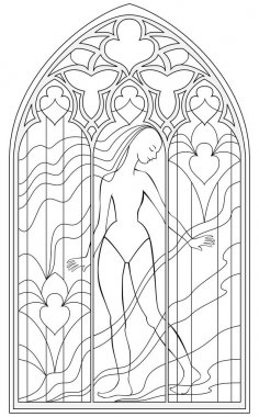 Siyah ve beyaz sayfa boyama. Vitray Ortaçağ tarzı ile güzel Gotik Windows çizim fantezi. Çocuklar ve yetişkinler için çalışma sayfası. Vektör görüntü.