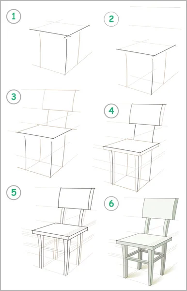 Stránka Ukazuje Jak Krok Krokem Naučit Kreslit Židli Rozvoj Dovedností — Stockový vektor