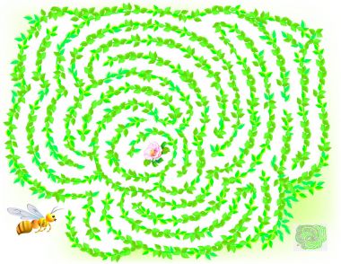 Çocuklar ve yetişkinler için labirent ile mantık bulmaca oyunu. Yardım arı çiçek kadar yolunu bul. Vektör görüntü.