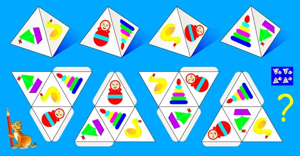 Логическая Головоломка Игры Детей Взрослых Какая Модель Соответствует Каждой Пирамид — стоковый вектор