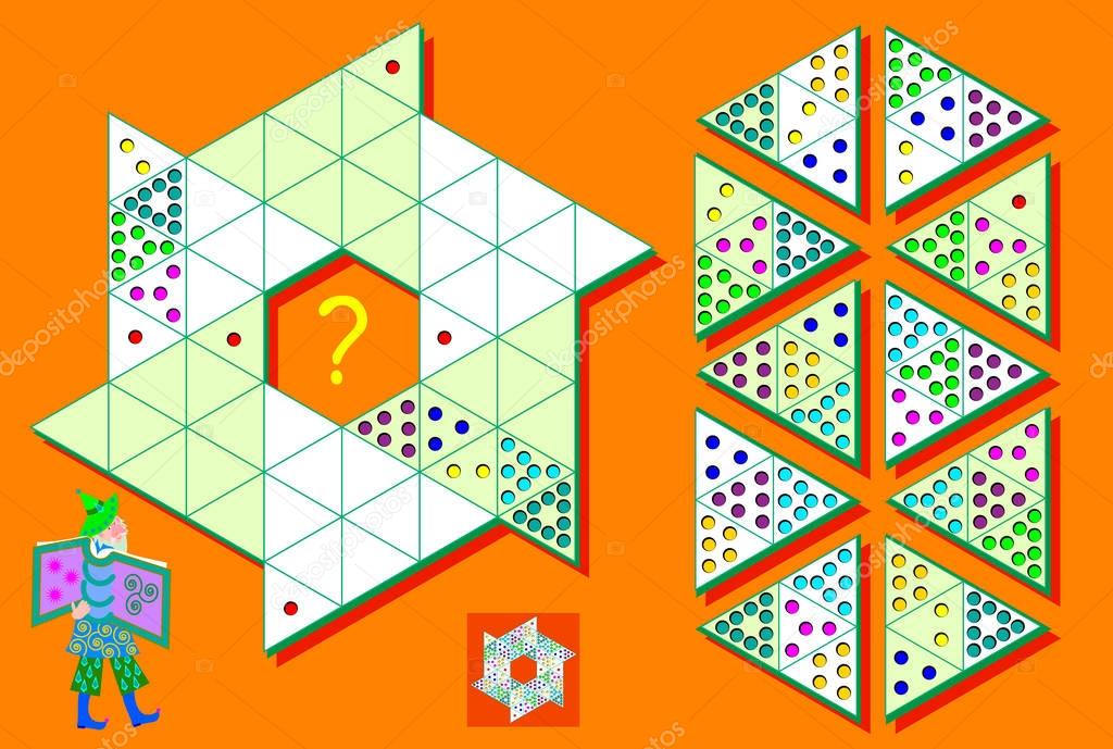 Logic Sudoku game in triangles. Need to complete the puzzle using the remaining details. Vector image.