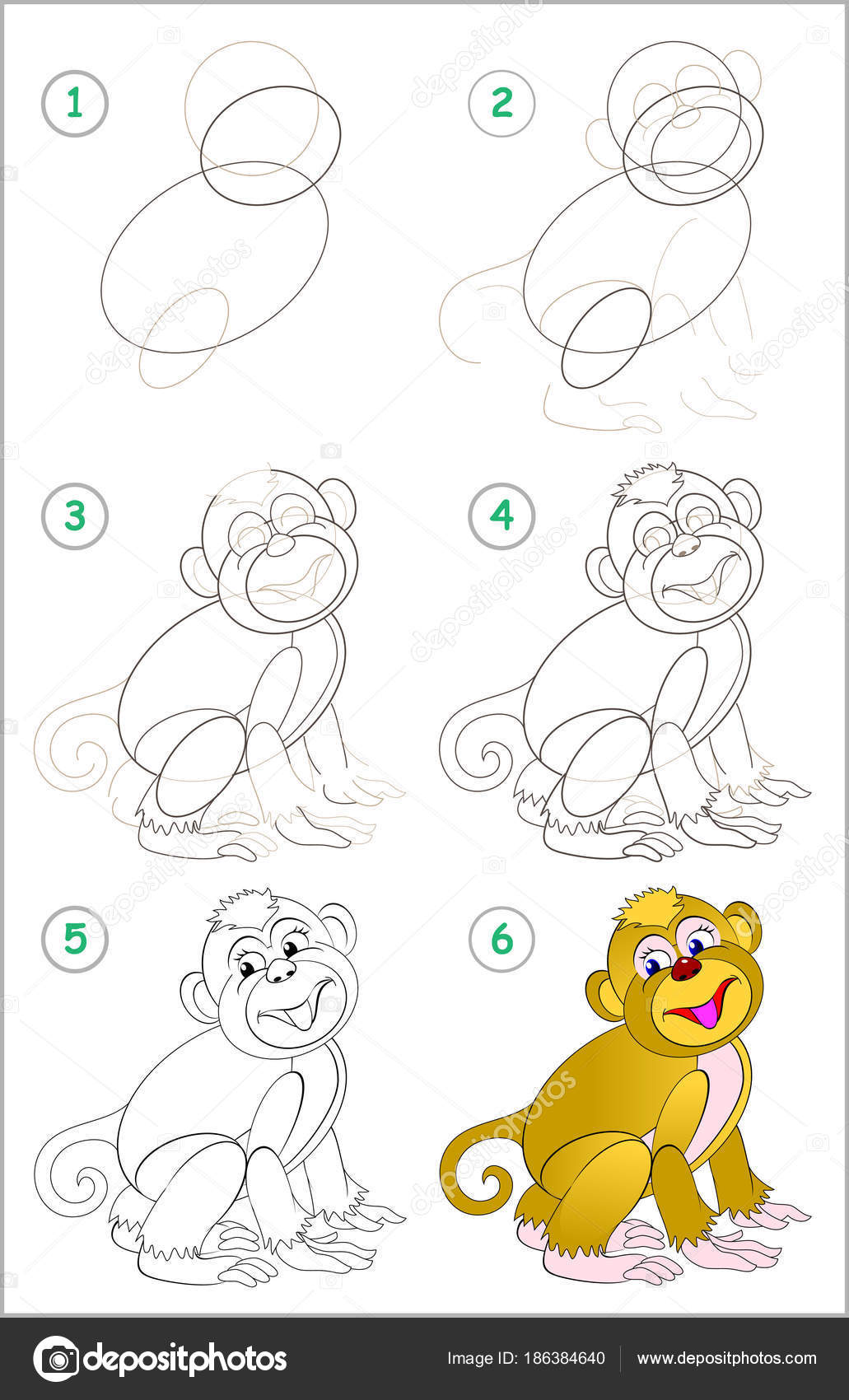 Tutorial de desenho. Como desenhar um macaco engraçado imagem