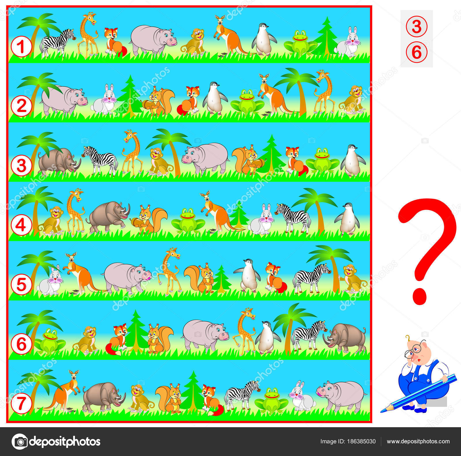 encontre dois bichinhos fofos e idênticos. jogo educativo para