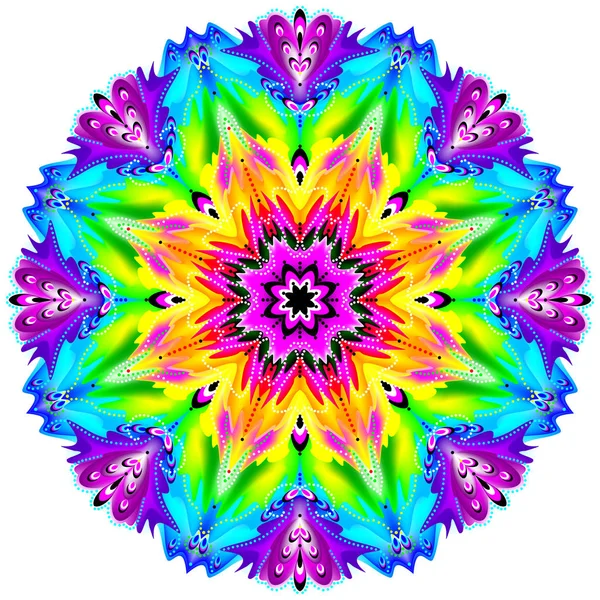Fantasy Ornament Done Kaleidoscopic Style Stylized Illustration Flower Geometric Circle — Stock Vector