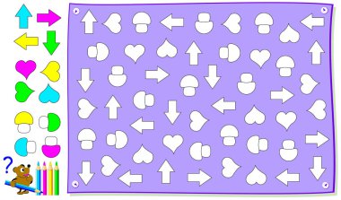 Çocuklar için mantığı egzersiz. Tüm rakamlar örnek karşılık gelen boya gerekir. Vektör çizgi film resim.