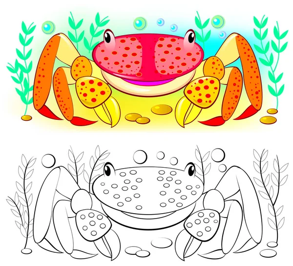 Colorful Black White Pattern Coloring Illustration Cute Crab Worksheet Children — Stock Vector