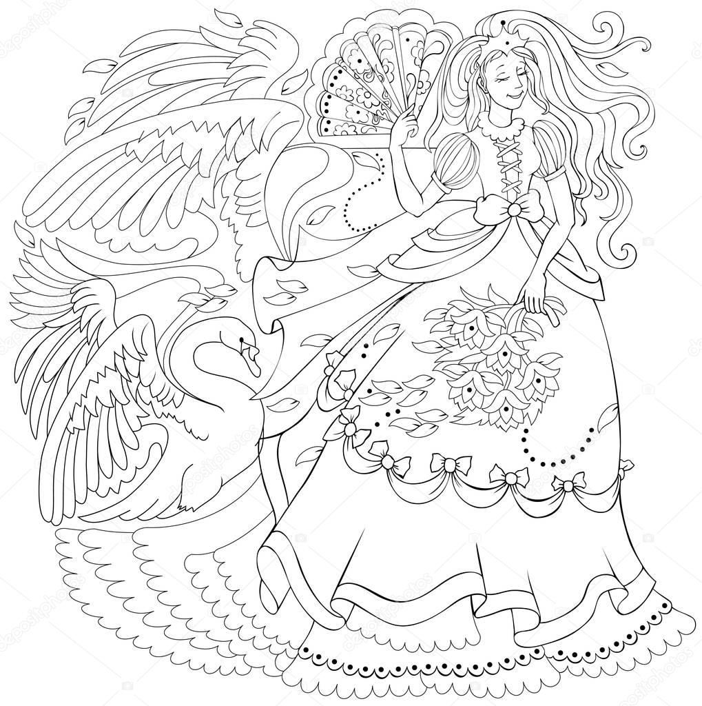 Black And White Page For Coloring Drawing Of Fairy Holding Fan And Fairyland Swan Worksheet For Children And Adults Vector Image Premium Vector In Adobe Illustrator Ai Ai Format Black And White Page For Coloring Drawing Of Fairy Holding Fan And Fairyland Swan Worksheet For Children And Adults Vector Image Premium Vector In Adobe Illustrator Ai Ai Format