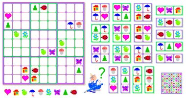 Logic Sudoku game. Need to complete the puzzle using the remaining details. Vector image. clipart