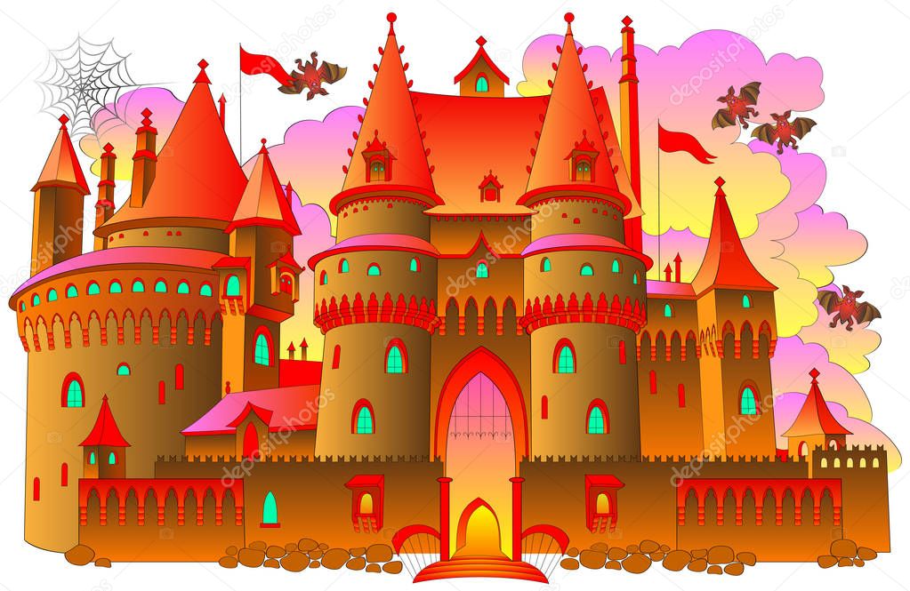 Illustration of a fairyland fantasy castle, vector cartoon image.